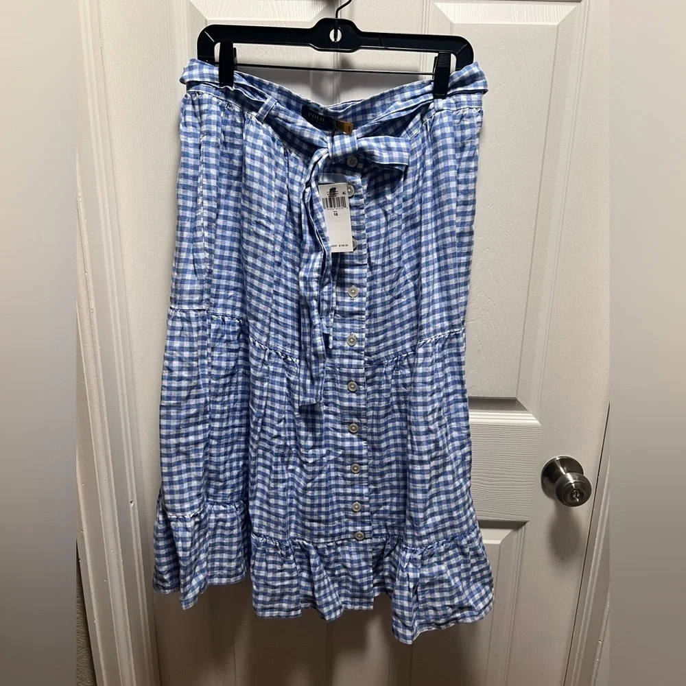 NEW Polo Ralph Lauren | Gingham Check‎ Blue White Midi Skirt Sz 16 - Picture 4 of 9